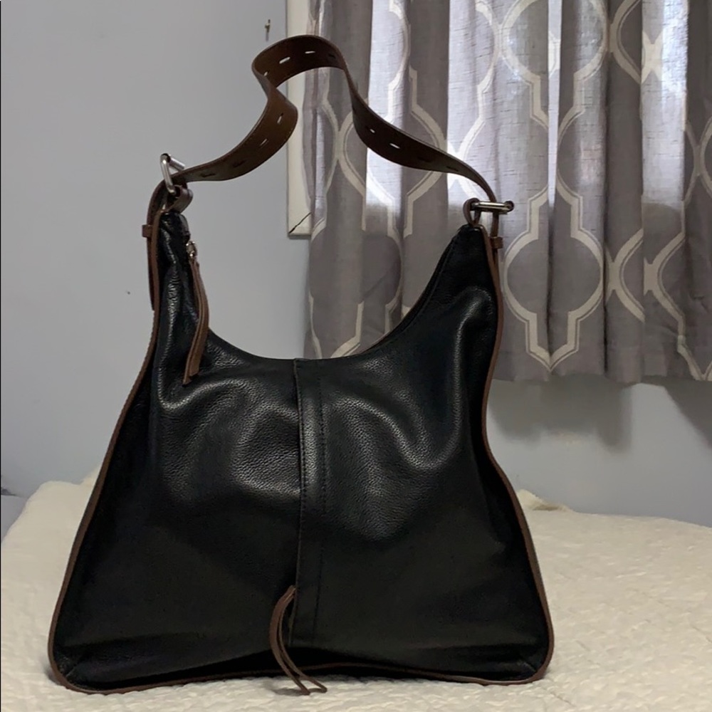 Black and brown leather hobo bag